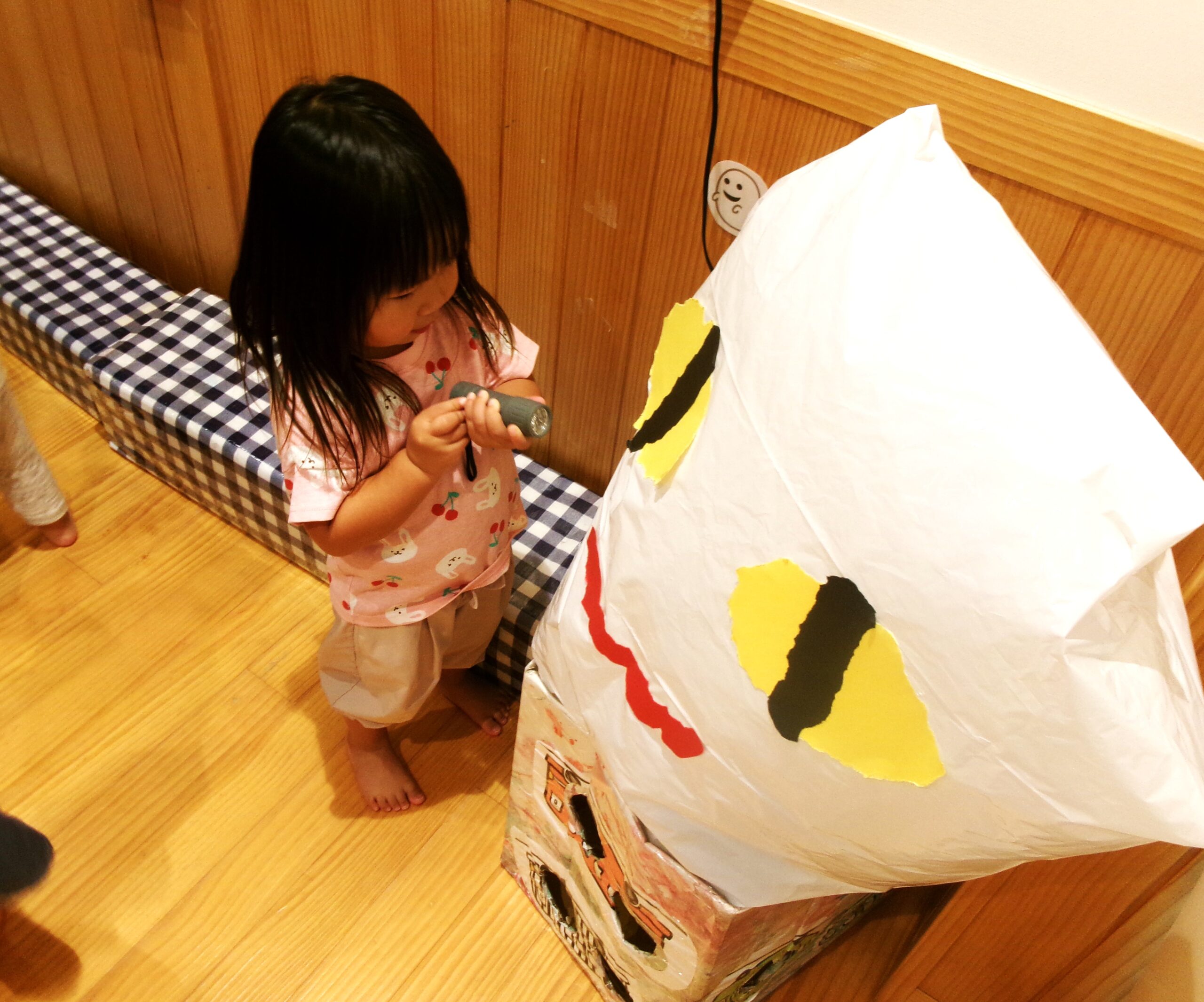 今日はお化け屋敷ごっこ！ライトで照らすとこわくないよ！！