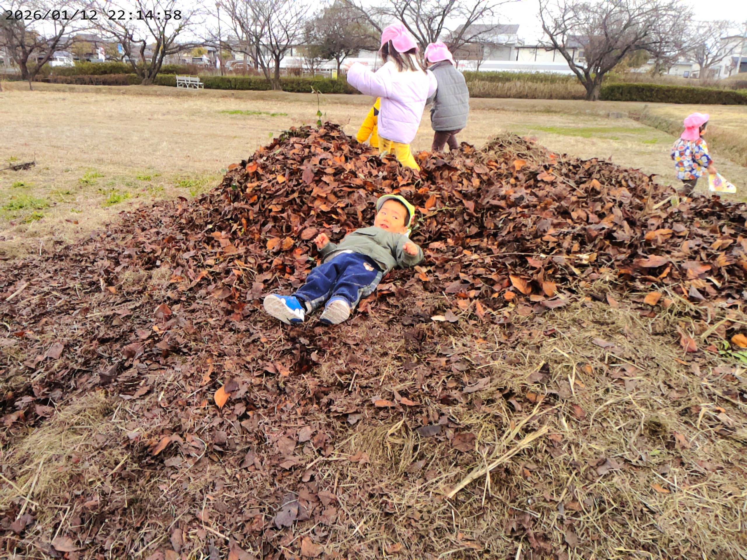 ふかふかの落ち葉の山でごろ〜〜ん！！